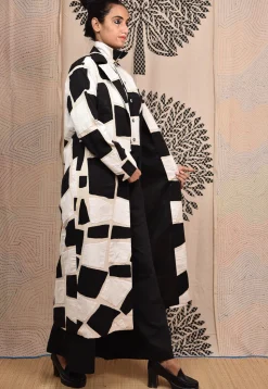 Hand Applique Pure Cotton Maxi Dress in White and Black