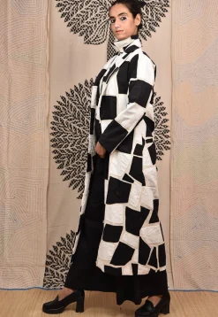 Hand Applique Pure Cotton Maxi Dress in White and Black