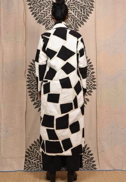 Hand Applique Pure Cotton Maxi Dress in White and Black