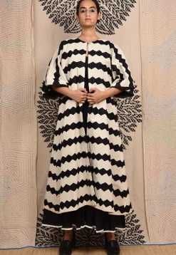 Hand Applique Pure Cotton Maxi Dress in Black