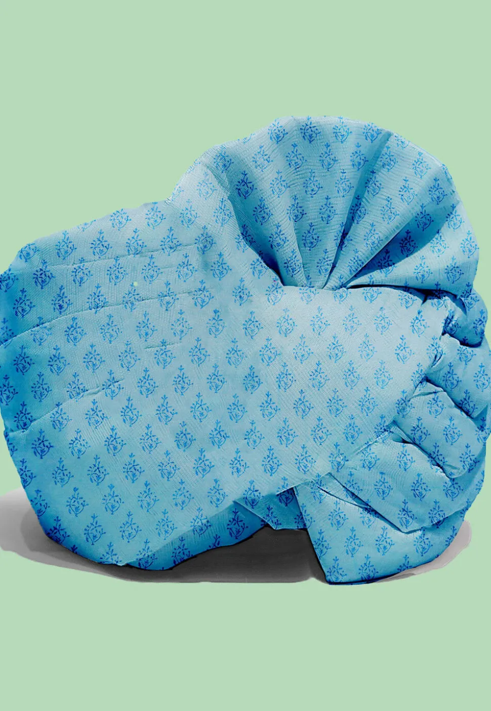 Hand Block Printed Chanderi Cotton Kids Turban in Pastel Blue