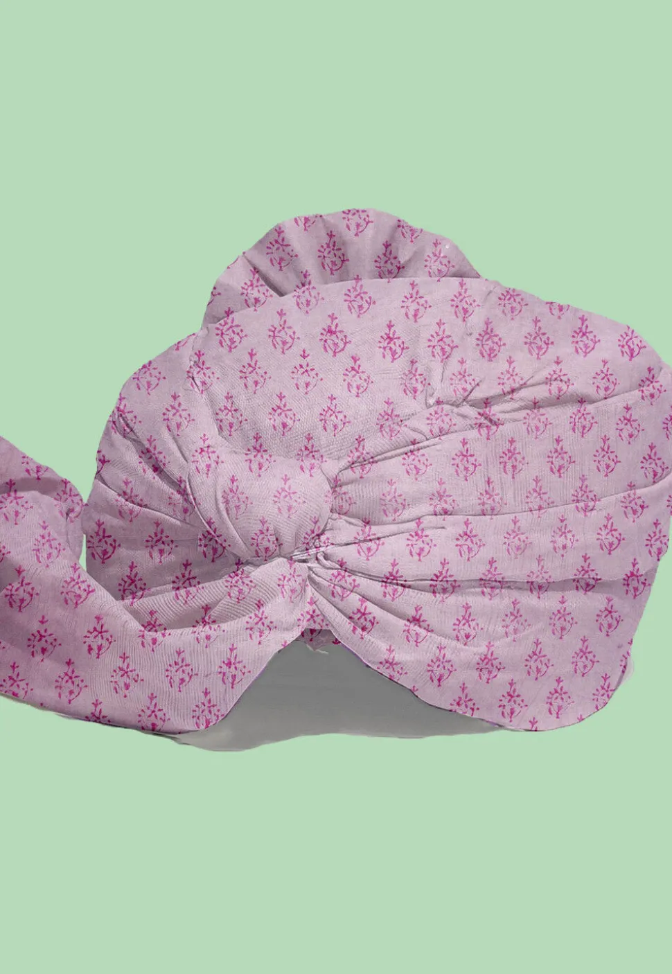 Hand Block Printed Chanderi Cotton Kids Turban in Baby Pink