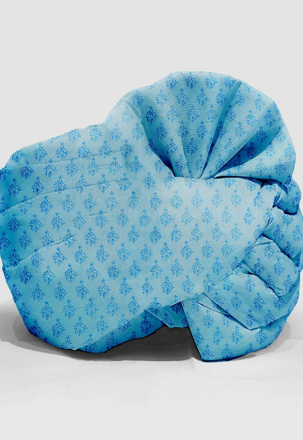 Hand Block Printed Chanderi Cotton Unisex Turban in Pastel Blue