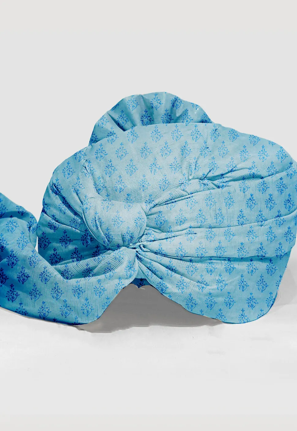 Hand Block Printed Chanderi Cotton Unisex Turban in Pastel Blue
