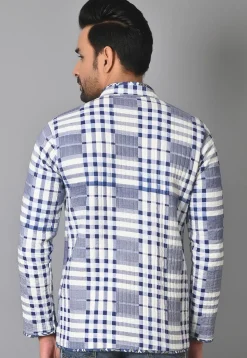 Hand Block Printed Cotton Reversible Warm Jacket in Blue