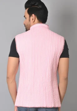 Hand Block Printed Cotton Reversible Warm Jacket in Peach