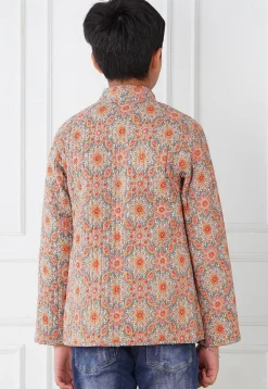 Hand Block Printed Cotton Reversible Jacket in Grey and Orange