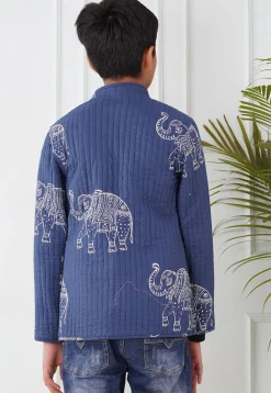Hand Block Printed Cotton Reversible Jacket in Indigo Blue