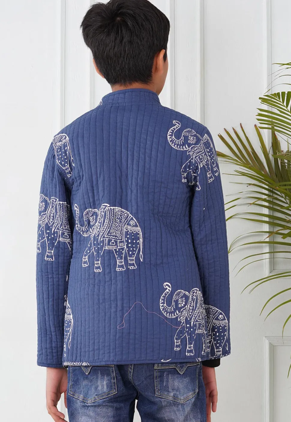 Hand Block Printed Cotton Reversible Jacket in Indigo Blue