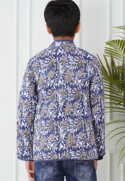 Hand Block Printed Cotton Reversible Jacket in Indigo Blue