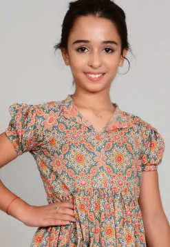 Hand Block Printed Cotton Hight Low Tunic Set in Grey