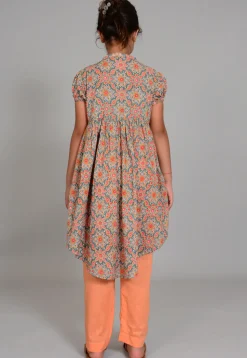 Hand Block Printed Cotton Hight Low Tunic Set in Grey