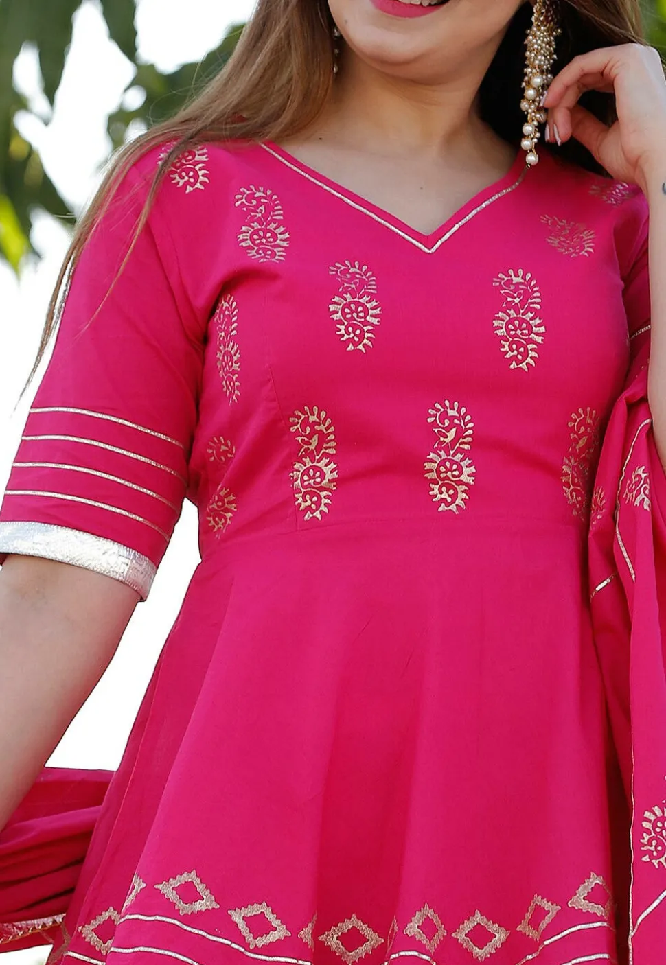 Hand Block Printed Cotton Lehenga in Pink