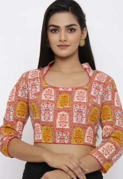 Hand Block Printed Cotton Blouse in Multicolor