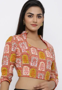 Hand Block Printed Cotton Blouse in Multicolor