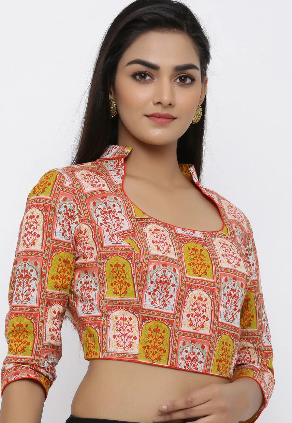 Hand Block Printed Cotton Blouse in Multicolor