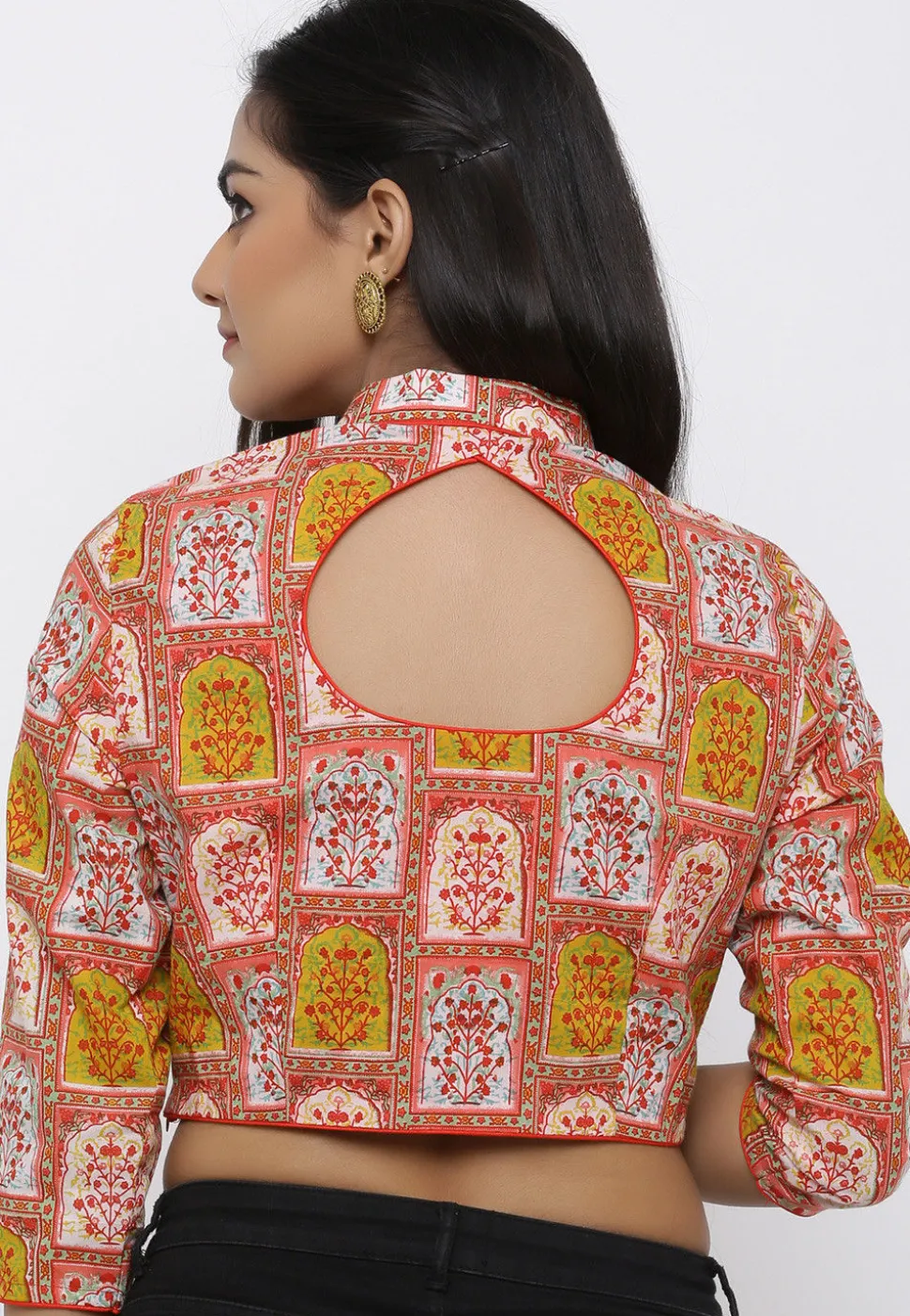 Hand Block Printed Cotton Blouse in Multicolor