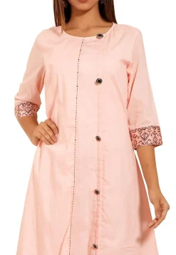 Hand Block Printed Cotton Asymmetric Kurta in Light Pink