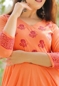 Hand Block Printed Cotton Pakistani Suit in Orange