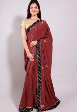 Hand Block Printed Crepe Saree in Wine
