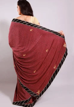 Hand Block Printed Crepe Saree in Wine