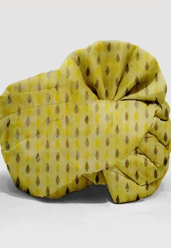 Hand Block Printed Crepe Unisex Turban in Yellow