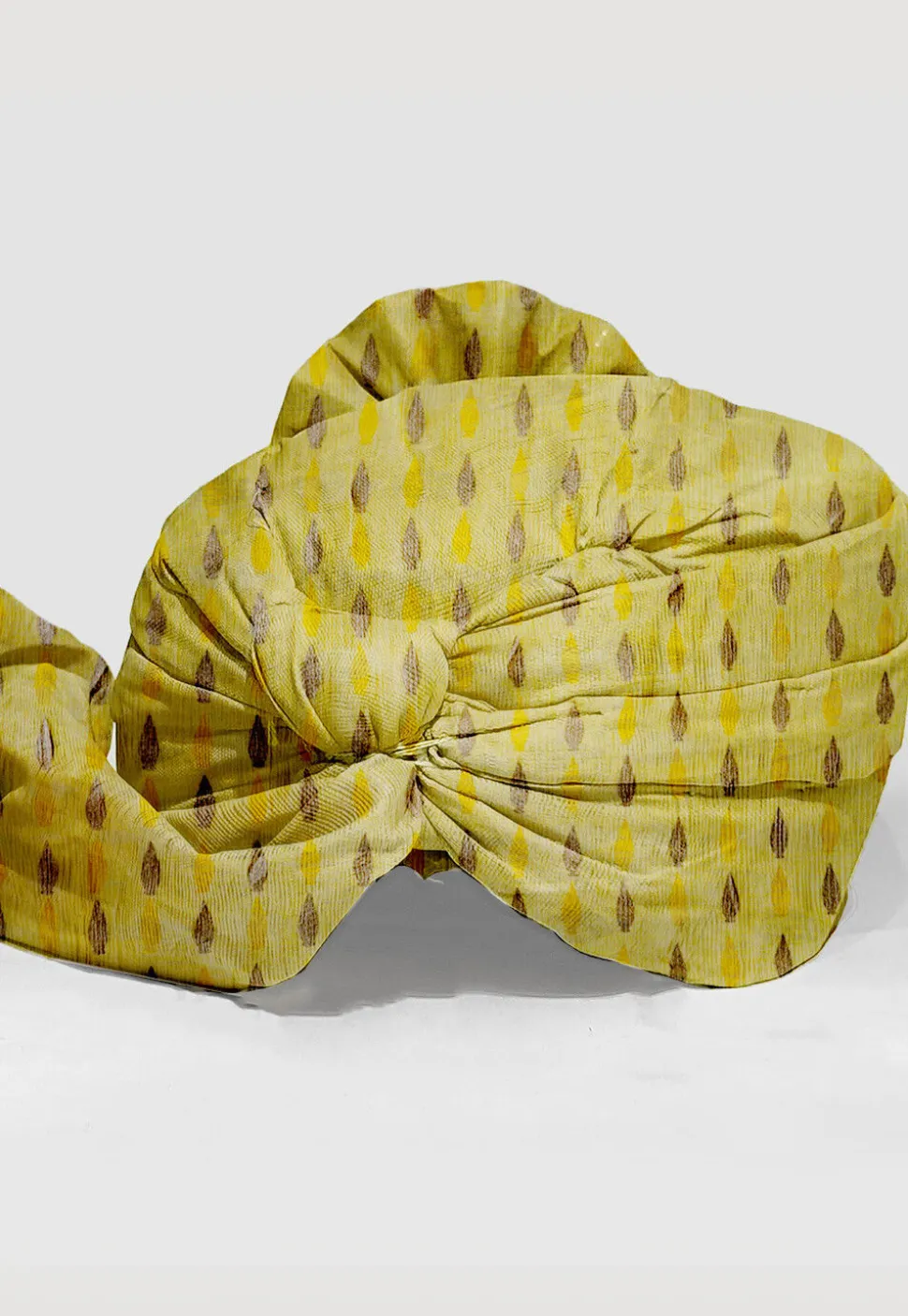 Hand Block Printed Crepe Unisex Turban in Yellow