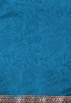 Hand Block Printed Georgette Saree in Teal Blue