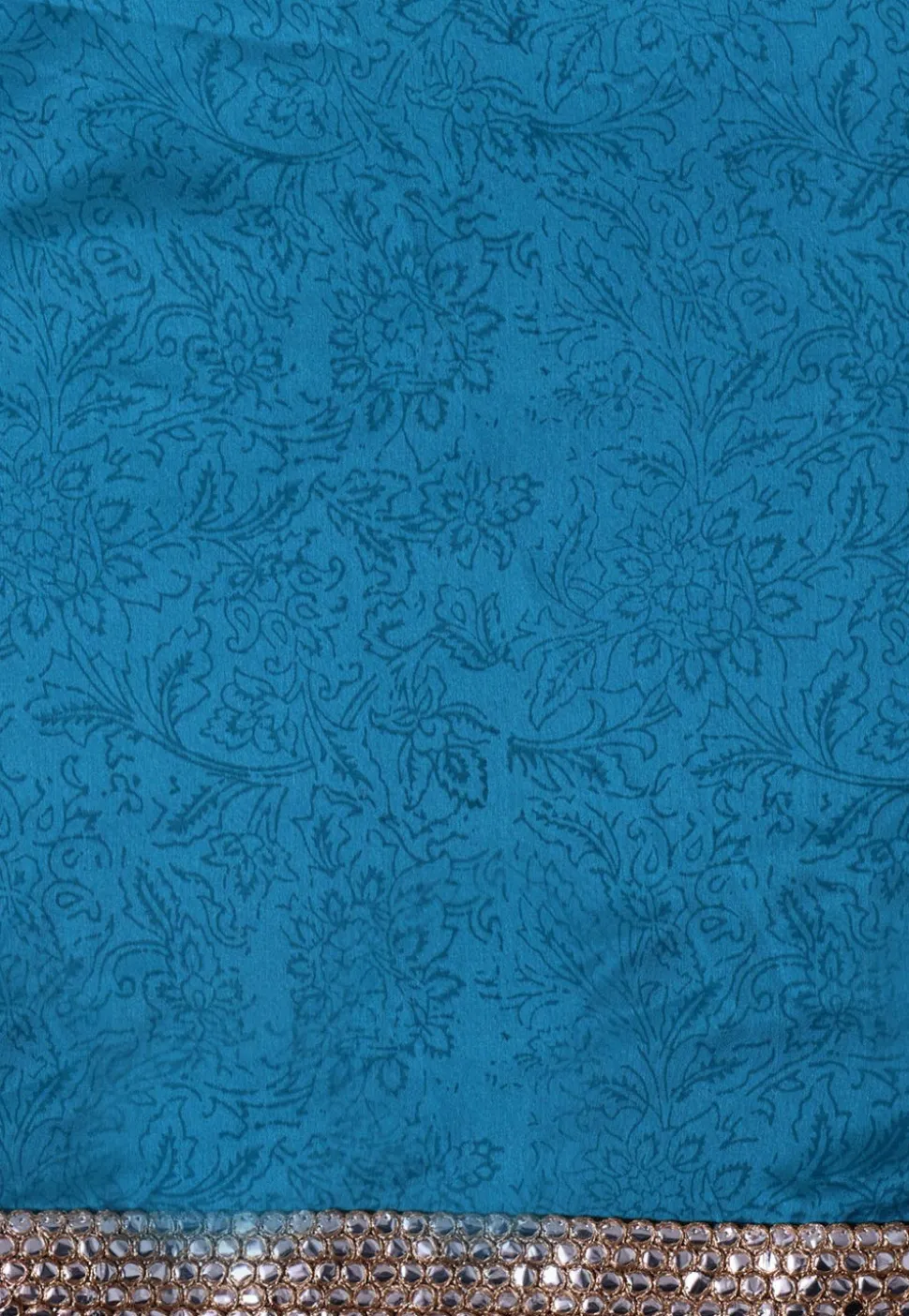 Hand Block Printed Georgette Saree in Teal Blue