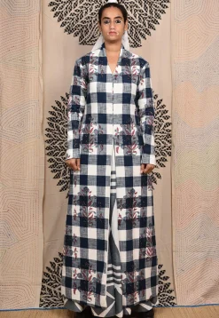 Hand Block Printed Pure Cotton Maxi Dress in Grey and White
