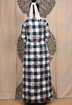Hand Block Printed Pure Cotton Maxi Dress in Grey and White