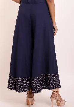 Hand Block Printed Rayon Palazzo in Navy Blue
