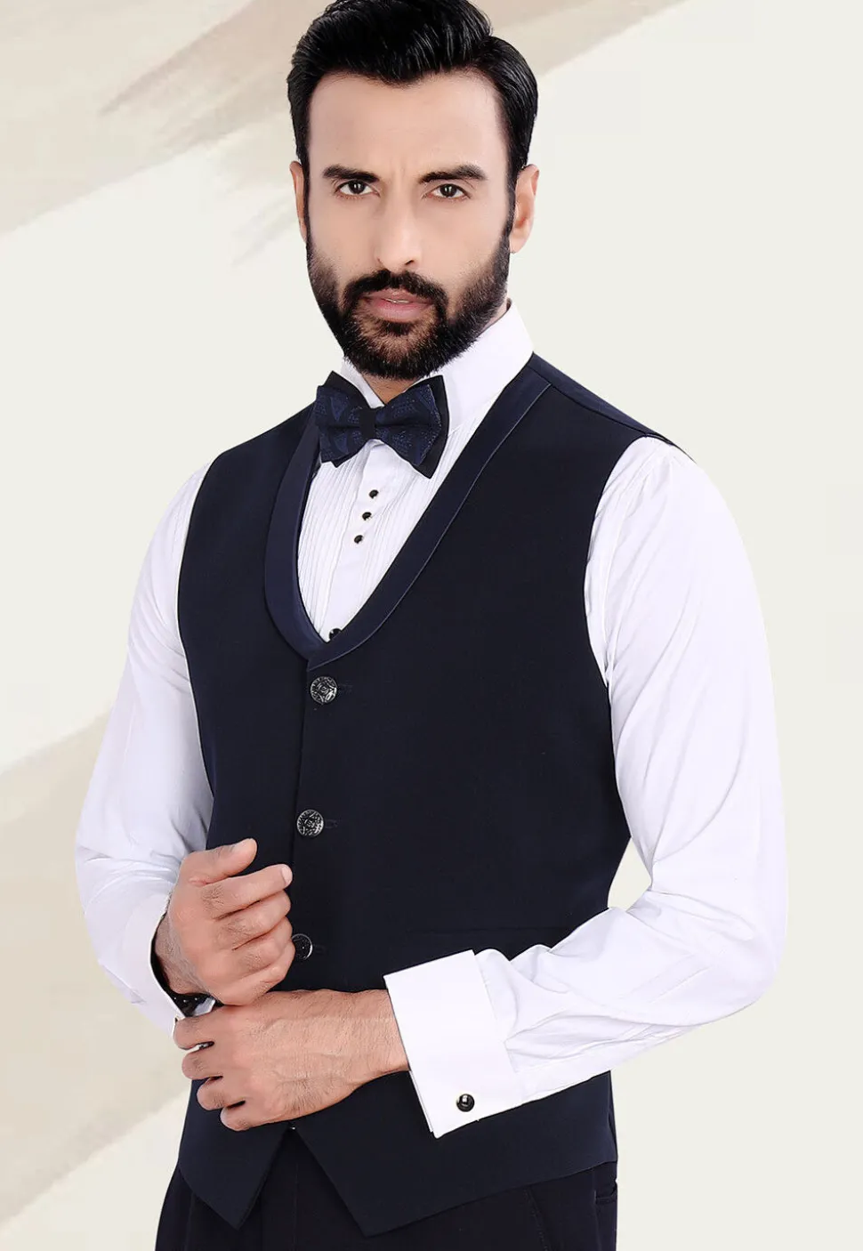 Hand Embellished Terry Rayon Jacquard Blazer in Navy Blue