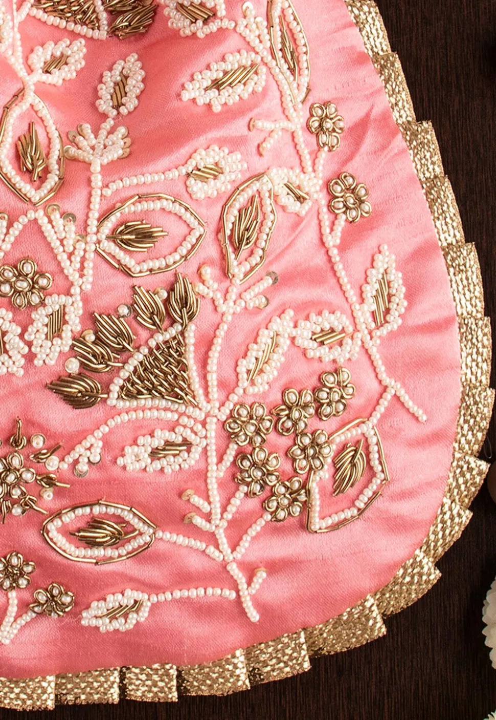 Hand Embroidered Art Silk Potli Bag in Pink