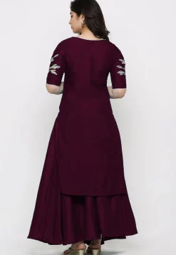 Hand Embroidered Art Silk Lehenga in Wine