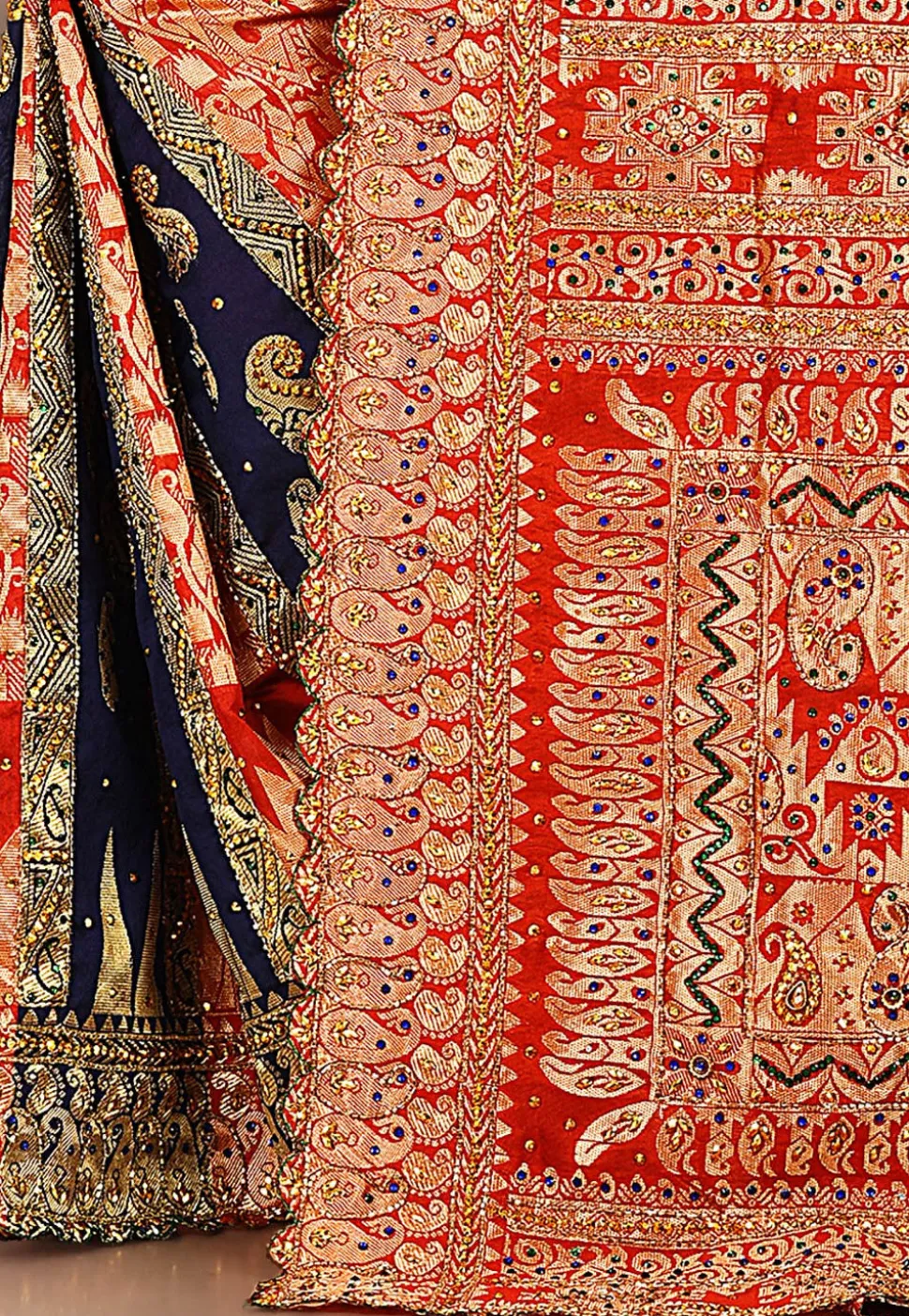 Hand Embroidered Art Silk Saree in Navy Blue