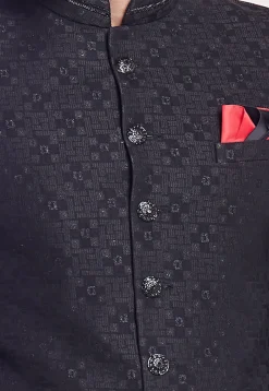 Hand Embroidered Art Silk Jacquard Jodhpuri Jacket in Black