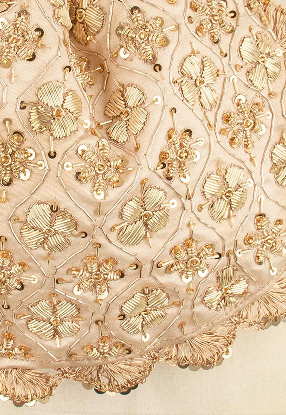 Hand Embroidered Art Silk Potli Bag in Beige