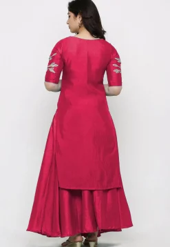 Hand Embroidered Art Silk Lehenga in Fuchsia