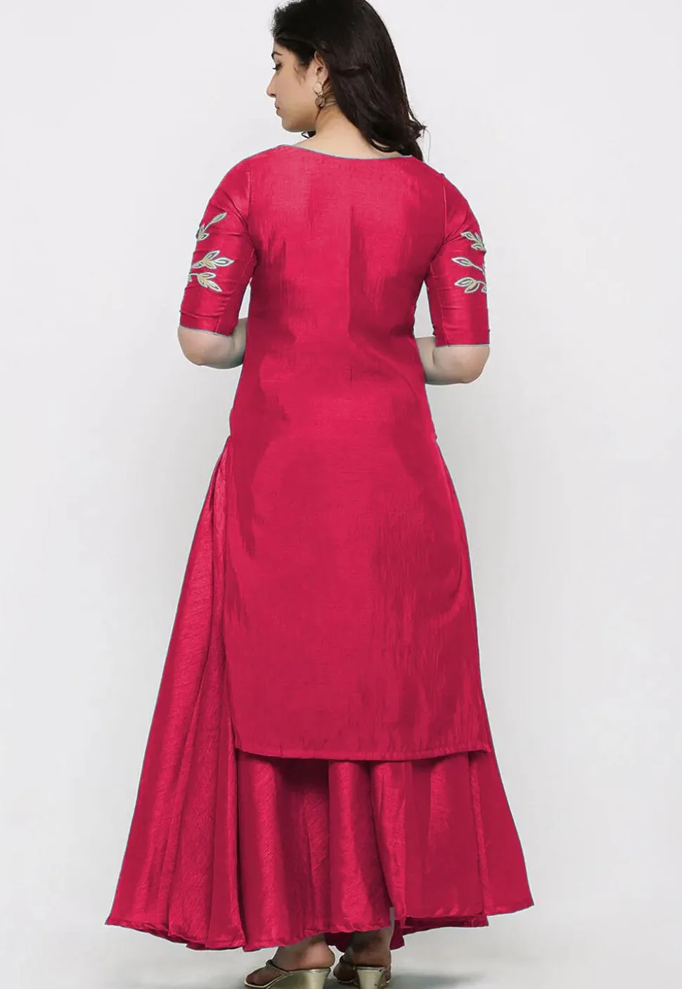 Hand Embroidered Art Silk Lehenga in Fuchsia