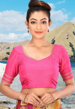 Hand Embroidered Art Silk Blouse in Pink