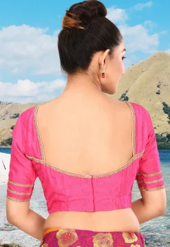 Hand Embroidered Art Silk Blouse in Pink