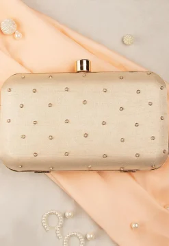 Hand Embroidered Art Silk Clutch Bag in Beige