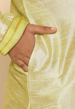 Hand Embroidered Art Silk Kurta in Pastel Green