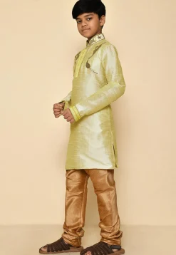 Hand Embroidered Art Silk Kurta in Pastel Green
