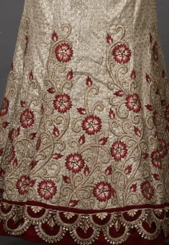 Hand Embroidered Art Silk Shimmer Lehenga in Beige
