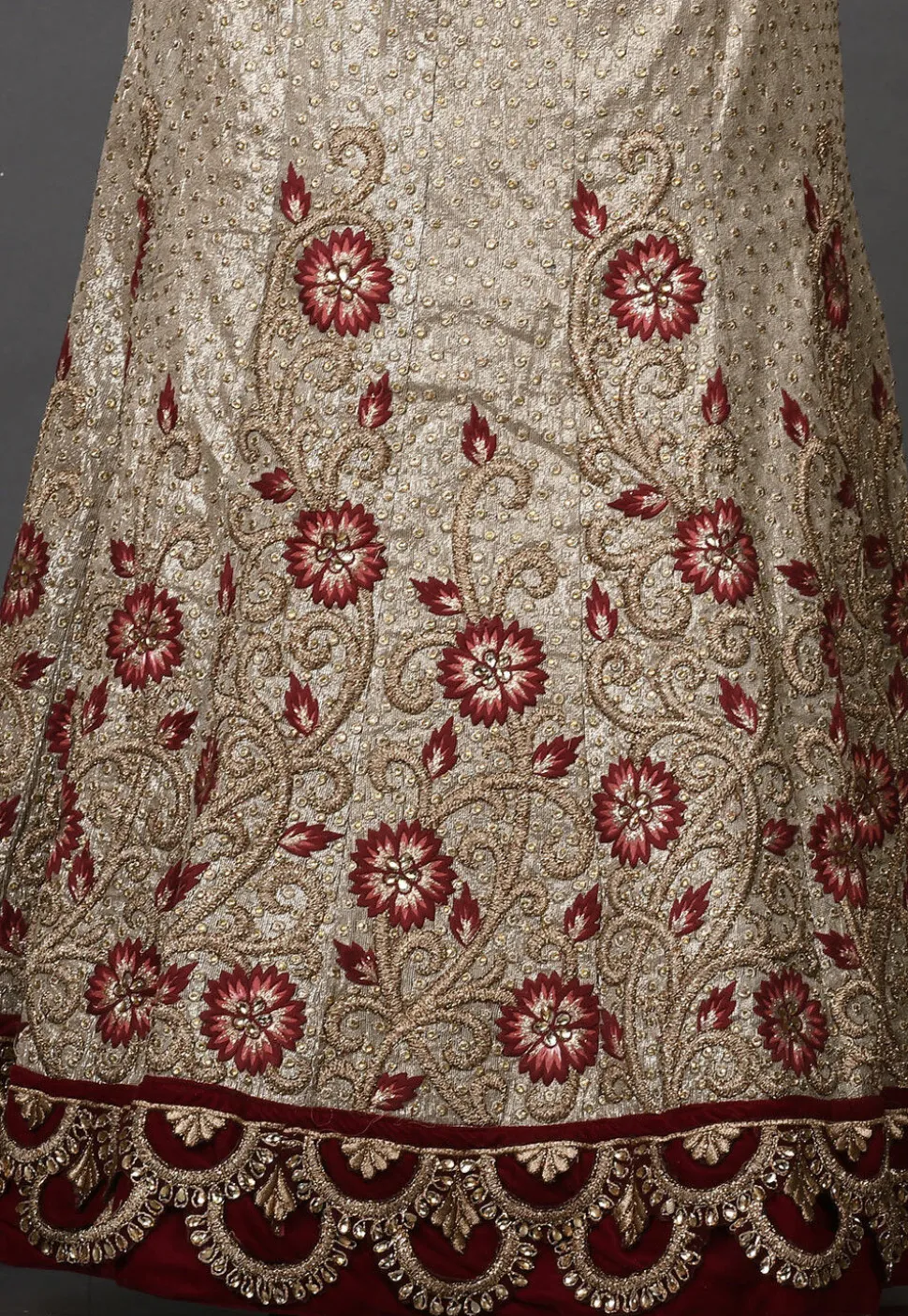 Hand Embroidered Art Silk Shimmer Lehenga in Beige