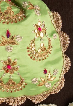 Hand Embroidered Art Silk Potli Bag in Green