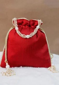Hand Embroidered Art Silk Potli Bag in Maroon