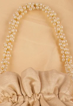 Hand Embroidered Art Silk Potli Bag in Beige